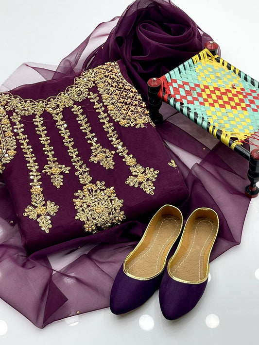4 Pcs Dress  Handmade Shirt , Kundan Dupatta , Trouser & Khussa