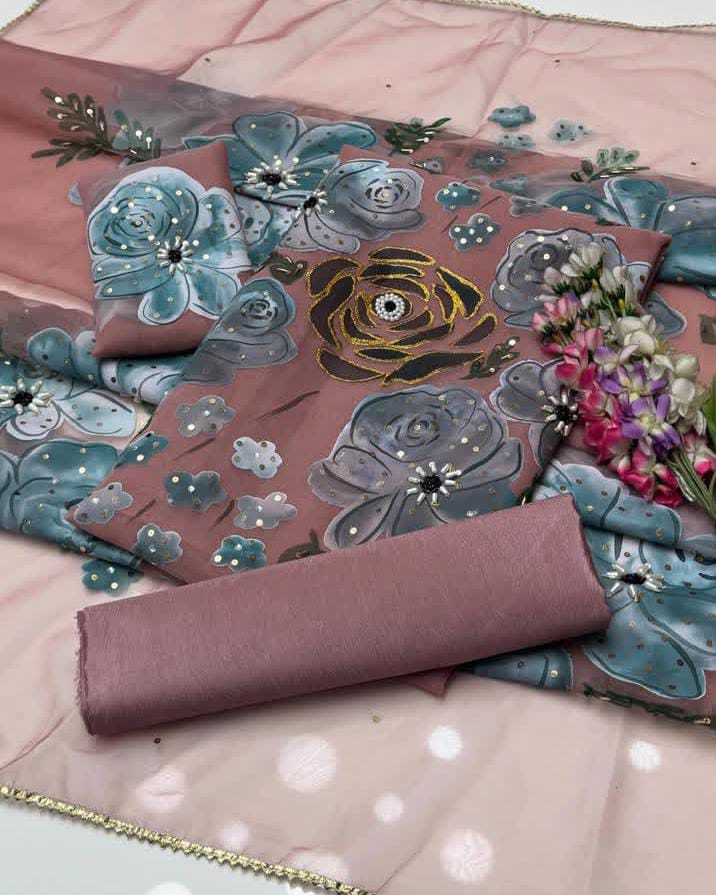 3 Pc Dress Handmade Oil Painted 🎨 With Handwork