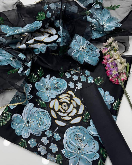 3 Pc Dress Handmade Oil Painted 🎨 With Handwork