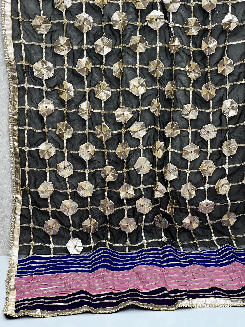 Handmade Gotta Dupatta On Organza Fabric With Silk Border