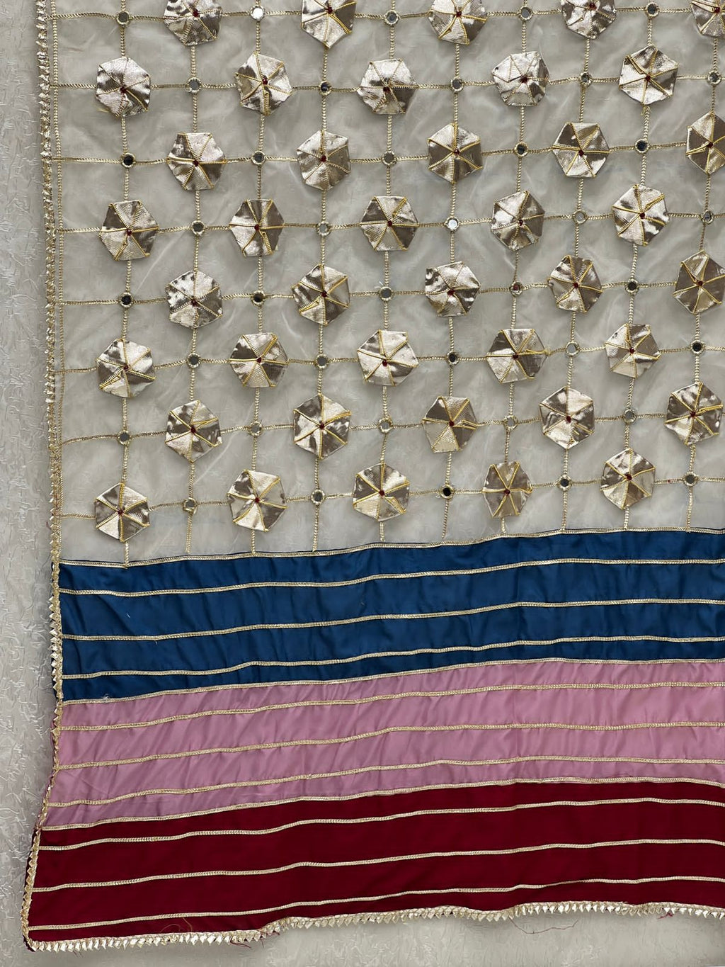 Handmade Gotta Dupatta On Organza Fabric With Silk Border
