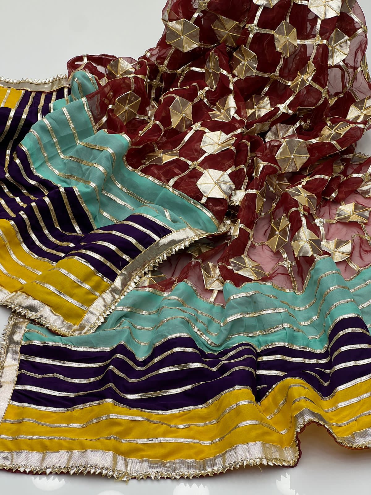 Handmade Gotta Dupatta On Organza Fabric With Silk Border